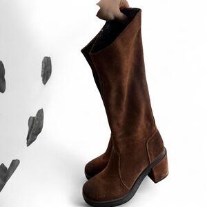 Y2K Boho Festival Rebels Chunky Platform Suede Knee High Boots